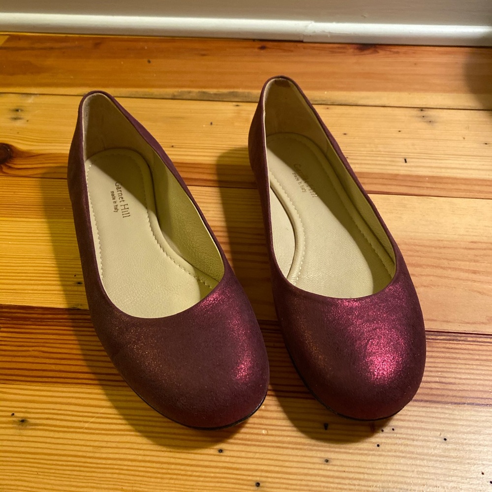 Garnet Hill Red Leather Taffeta Flats
